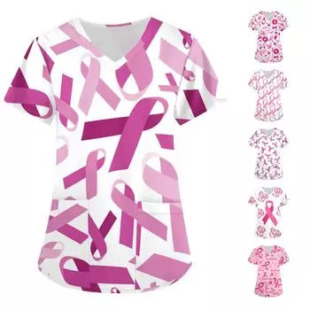 Женская модная футболка с короткими рукавами и v-образным вырезом с пасхальным принтом, маленькая рабочая футболка с карманами XXL