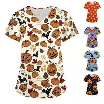 Женская модная футболка с короткими рукавами и v-образным вырезом с пасхальным принтом, маленькая рабочая футболка с карманами L оранжевый