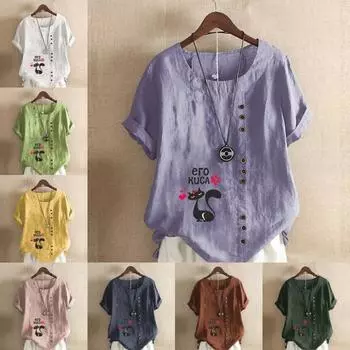 Женская модная футболка с короткими рукавами и принтом в виде черной кошки, свободная хлопковая рубашка, повседневная свободная летняя блузка, топы больших размеров S розовый