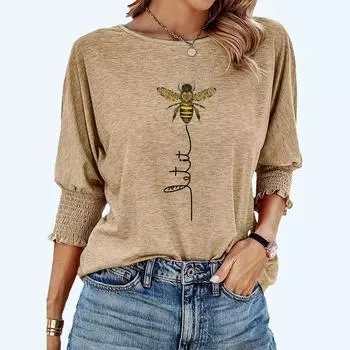 Женская модная футболка с круглым вырезом больших размеров, весна-лето, повседневная свободная футболка с принтом пчелы S белый