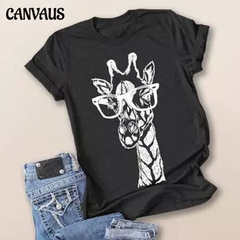 Женская модная футболка с круглым вырезом и короткими рукавами с принтом жирафов, летняя повседневная футболка больших размеров XXXXL чёрный