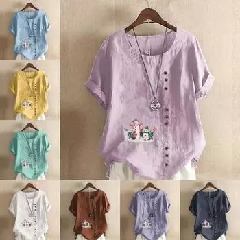 Женская модная футболка с круглым вырезом и коротким рукавом, повседневная рубашка из хлопка и льна с рисунком, свободная летняя блузка с принтом «Снеговик», топы S розовый