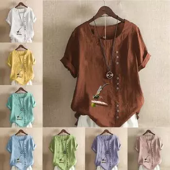 Женская модная футболка с круглым вырезом и короткими рукавами с принтом стрекозы, повседневная хлопково-льняная рубашка с рисунком, свободная летняя блузка для отдыха, топы S розовый