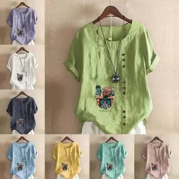 Женская модная футболка с круглым вырезом и коротким рукавом, повседневная хлопковая льняная рубашка с рисунком, свободная летняя блузка с принтом «Дом с привидениями», топы для отдыха S розовый