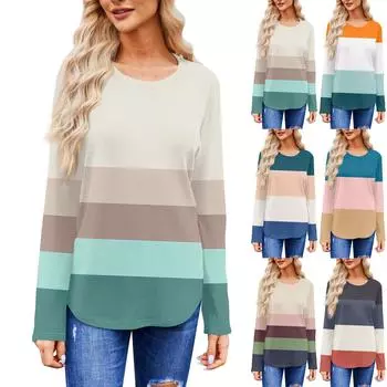 Женская модная футболка с круглым вырезом и длинным рукавом, повседневные осенние топы M синий