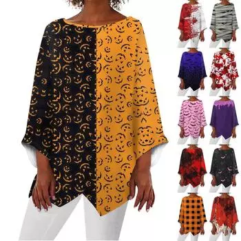 Женская модная футболка с круглым вырезом и нерегулярным подолом с рукавом девять четвертей на Хэллоуин S фиолетовый