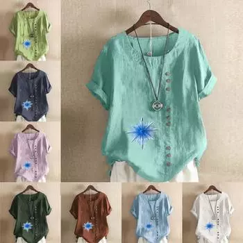 Женская модная футболка с круглым вырезом и коротким рукавом с принтом снежинки, повседневная рубашка из хлопка и льна с рисунком, свободная летняя блузка для отдыха, топы больших размеров S розовый
