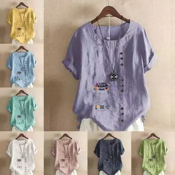 Женская модная футболка с круглым вырезом и коротким рукавом, повседневная хлопковая льняная рубашка с рисунком, свободная летняя блузка с цветным принтом и надписями S розовый