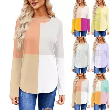 Женская модная футболка с круглым вырезом и длинным рукавом, повседневные осенние топы XXL синий