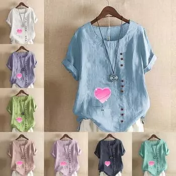 Женская модная футболка с круглым вырезом и коротким рукавом, повседневная хлопковая льняная рубашка с рисунком, свободная розовая летняя блузка с принтом «Любовь», топы S розовый