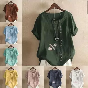 Женская модная футболка с круглым вырезом и коротким рукавом с принтом в виде буквы N, повседневная рубашка из хлопка и льна с графическим принтом, свободная летняя блузка для отдыха, топы S розовый