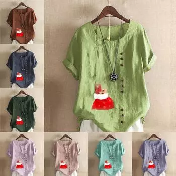 Женская модная футболка с круглым вырезом и короткими рукавами, повседневная хлопково-льняная рубашка с рисунком, свободная летняя блузка для отдыха с принтом в подарок, топы S розовый