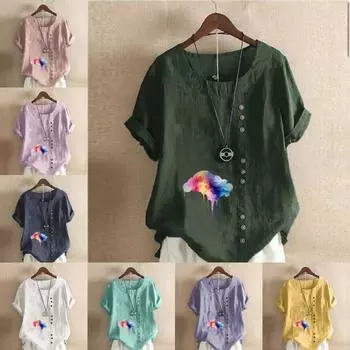 Женская модная футболка с круглым вырезом и коротким рукавом с принтом облаков, повседневная рубашка из хлопка и льна с графическим принтом, свободная летняя блузка для отдыха, топы S розовый