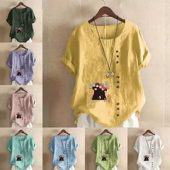 Женская модная футболка с круглым вырезом и коротким рукавом, повседневная хлопковая льняная рубашка с рисунком, свободная летняя блузка с принтом Good Brothers для отдыха, топы S розовый