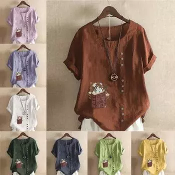 Женская модная футболка с круглым вырезом и коротким рукавом, повседневная хлопковая льняная рубашка с графическим принтом, свободная летняя блузка с принтом «Книги и цветы», топы S розовый