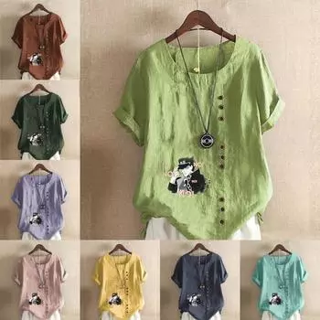 Женская модная футболка с круглым вырезом и коротким рукавом, повседневная хлопковая льняная рубашка с рисунком, свободная, крутая мужская летняя блузка с принтом, топы S розовый