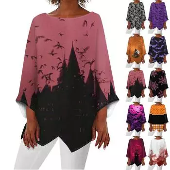 Женская модная футболка с круглым вырезом и нерегулярным подолом с рукавом девять четвертей на Хэллоуин XXXXXL жёлтый