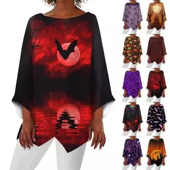 Женская модная футболка с круглым вырезом и нерегулярным подолом с рукавом девять четвертей на Хэллоуин XXXL красный