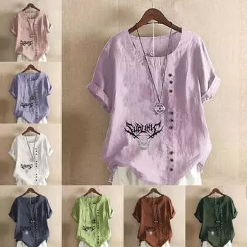 Женская модная футболка с круглым вырезом и коротким рукавом, повседневная хлопковая льняная рубашка с графическим принтом, летняя блузка с принтом «мутировавшая свинья», топы больших размеров S розовый