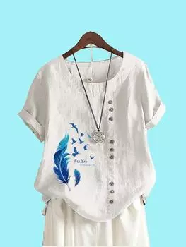 Женская модная футболка с круглым вырезом и цветочным принтом, летняя повседневная футболка с коротким рукавом, женские свободные блузки S коричневый