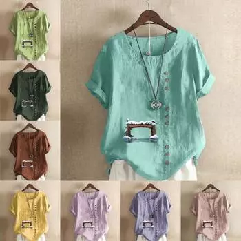 Женская модная футболка с круглым вырезом и коротким рукавом, повседневная рубашка из хлопка и льна с рисунком, свободная летняя блузка с принтом на двери, топы S розовый