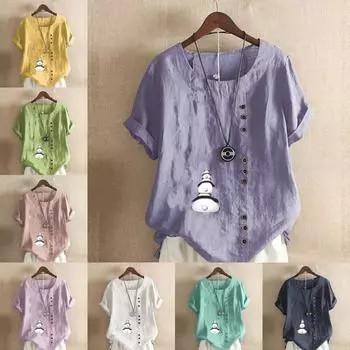 Женская модная футболка с круглым вырезом и коротким рукавом с принтом панды, повседневная рубашка из хлопка и льна с рисунком, свободная летняя блузка для отдыха, топы S розовый