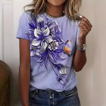 Женская модная футболка с круглым вырезом и коротким рукавом, повседневные футболки, женские футболки S