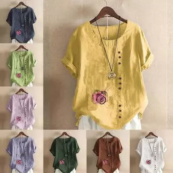 Женская модная футболка с круглым вырезом и коротким рукавом с принтом камеры, повседневная рубашка из хлопка и льна с графическим принтом, свободная летняя блузка для отдыха, топы S розовый