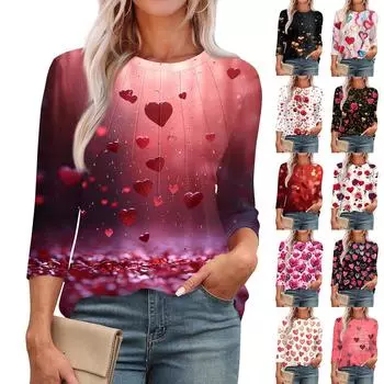 Женская модная футболка с круглым вырезом и рукавом 3/4 с принтом, повседневная, базовая, плиссированная, пуловер XXL