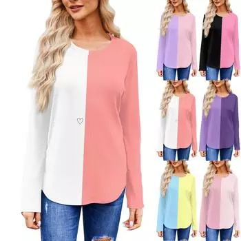 Женская модная футболка с круглым вырезом и длинным рукавом, повседневные осенние топы XXL синий