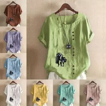 Женская модная футболка с круглым вырезом и коротким рукавом, повседневная хлопковая льняная рубашка с рисунком, свободная, подавляющая мужская летняя блузка с принтом, топы S розовый