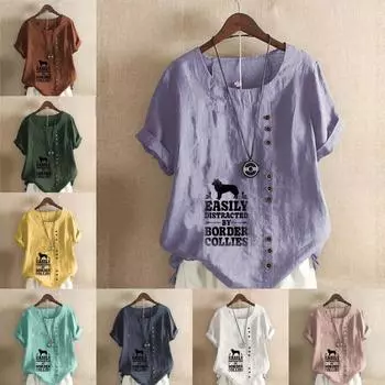 Женская модная футболка с круглым вырезом и коротким рукавом, повседневная хлопковая льняная рубашка с графическим рисунком, свободная черная летняя блузка с напечатанным буквенным узором, топы S розовый