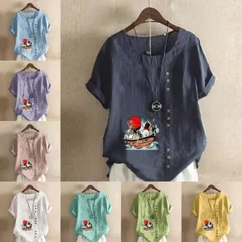 Женская модная футболка с круглым вырезом и коротким рукавом, повседневная хлопковая льняная рубашка с рисунком, летняя блузка с героями мультфильмов, топы, топы больших размеров S розовый
