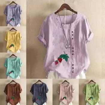 Женская модная футболка с круглым вырезом и коротким рукавом, повседневная рубашка из хлопка и льна с рисунком, свободная летняя блузка с принтом Mulberry, топы S розовый