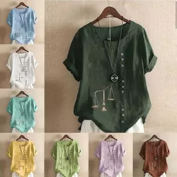 Женская модная футболка с круглым вырезом и коротким рукавом, повседневная рубашка из хлопка и льна с рисунком, свободная летняя блузка с принтом, топы S розовый