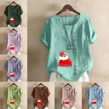 Женская модная футболка с круглым вырезом и коротким рукавом, повседневная хлопковая льняная рубашка с рисунком, свободная летняя блузка с принтом, топы S розовый