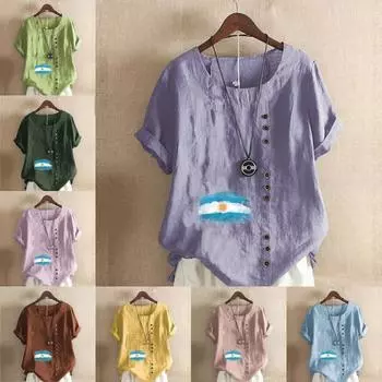 Женская модная футболка с круглым вырезом и коротким рукавом с принтом в виде граффити, повседневная рубашка из хлопка и льна с графическим принтом, свободная летняя блузка для отдыха, топы S розовый