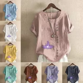 Женская модная футболка с круглым вырезом и коротким рукавом с принтом Lightning, повседневная рубашка из хлопка и льна с рисунком, свободная летняя блузка для отдыха, топы S розовый