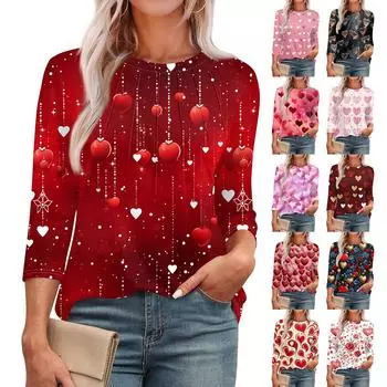 Женская модная футболка с круглым вырезом и рукавом 3/4 с принтом, повседневная, базовая, плиссированная, пуловер M бежевый