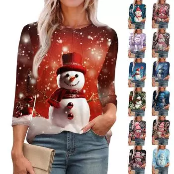 Женская модная футболка с круглым вырезом и рукавом 3/4 с принтом, повседневная, базовая, плиссированная, пуловер XXL розовый