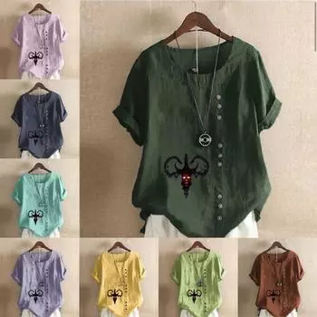 Женская модная футболка с круглым вырезом и коротким рукавом, повседневная хлопковая льняная рубашка с графическим принтом, летняя блузка с принтом «призрак», топы больших размеров S розовый