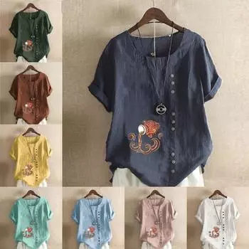 Женская модная футболка с круглым вырезом и коротким рукавом, повседневная рубашка из хлопка и льна с рисунком, свободная летняя блузка с принтом в виде бутылок, топы S розовый