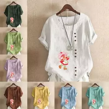 Женская модная футболка с круглым вырезом и коротким рукавом, повседневная хлопковая льняная рубашка с рисунком, свободная, милая летняя блузка с принтом для маленьких девочек, топы S розовый