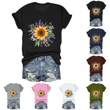 Женская модная футболка с круглым вырезом и коротким рукавом, пуловер L чёрный