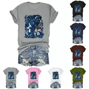 Женская модная футболка с круглым вырезом и коротким рукавом, пуловер L чёрный