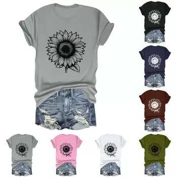 Женская модная футболка с круглым вырезом и коротким рукавом, пуловер L чёрный