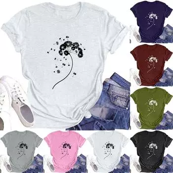 Женская модная футболка с круглым вырезом и коротким рукавом, повседневный топ с цветочным принтом L армия зеленый