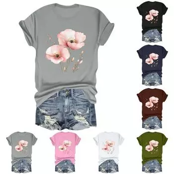 Женская модная футболка с круглым вырезом и коротким рукавом, пуловер XXL чёрный