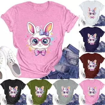 Женская модная футболка с круглым вырезом и коротким рукавом, повседневный топ с пасхальным принтом L чёрный