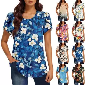 Женская модная футболка с круглым вырезом и коротким рукавом с принтом, повседневная, базовая, плиссированная, пуловер L хаки